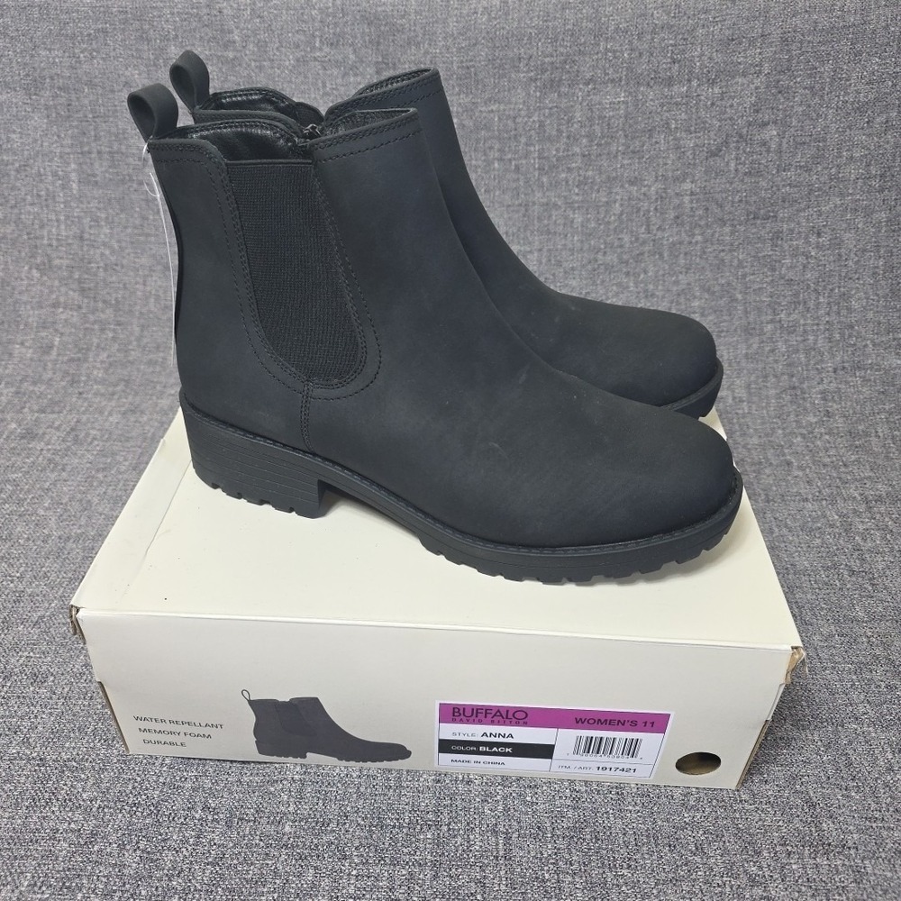 Buffalo David Bitton Anna Black‎ Water Repellant Women's Chelsea Boots US 11 New